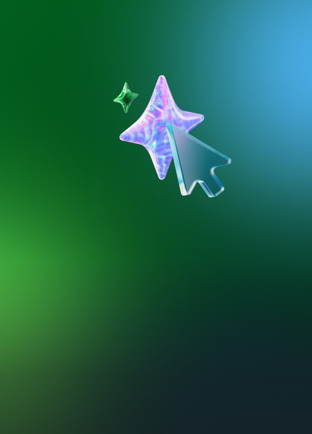 AI sparkle with a cursor arrow and a small green sparkle on a green background