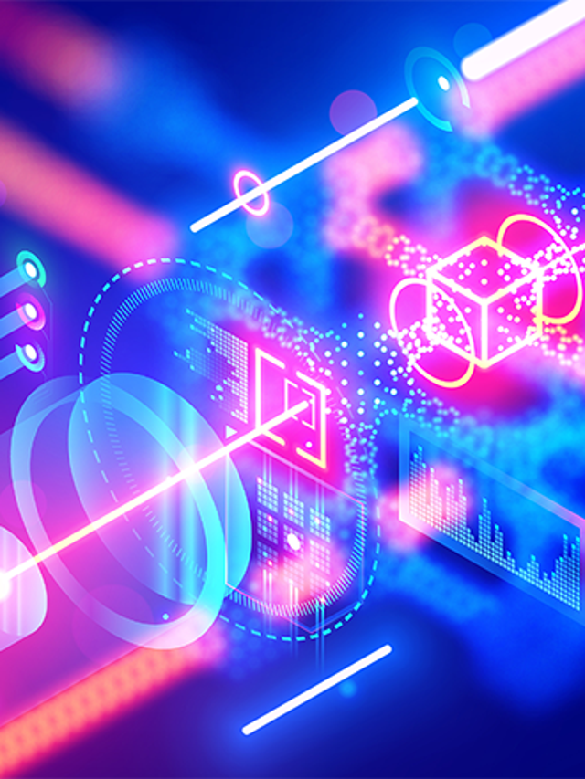 Close-up of quantum computer glowing qubits