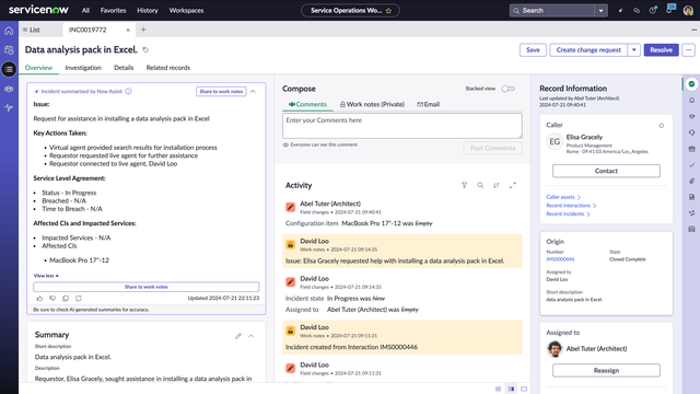 ServiceNow empowers agents to provide faster, more efficient support with less time gathering and consuming information.