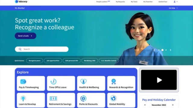 Labcorp DiNA employee portal screenshot