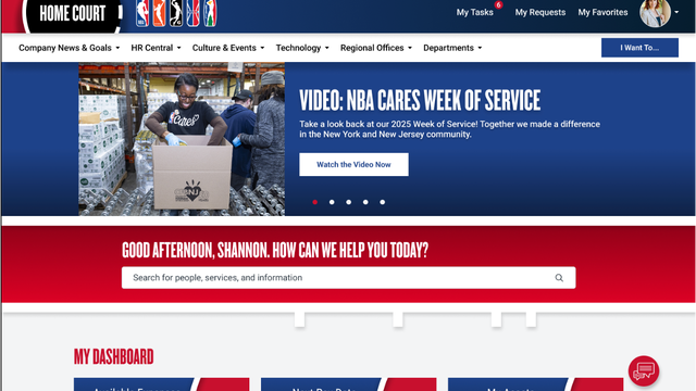 The NBA Home Court employee portal screenshot