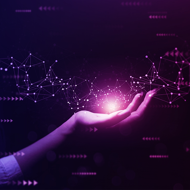 Woman's hand holding a global network connection