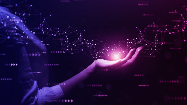 Woman's hand holding a global network connection