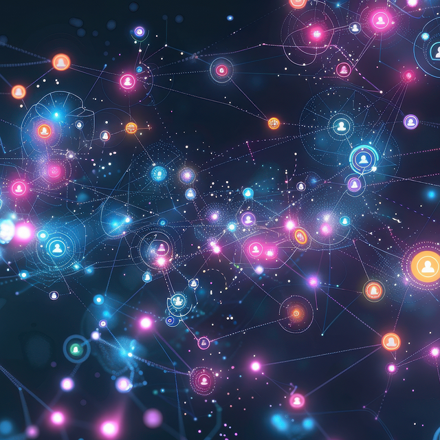 Glowing nodes forming a network of influence