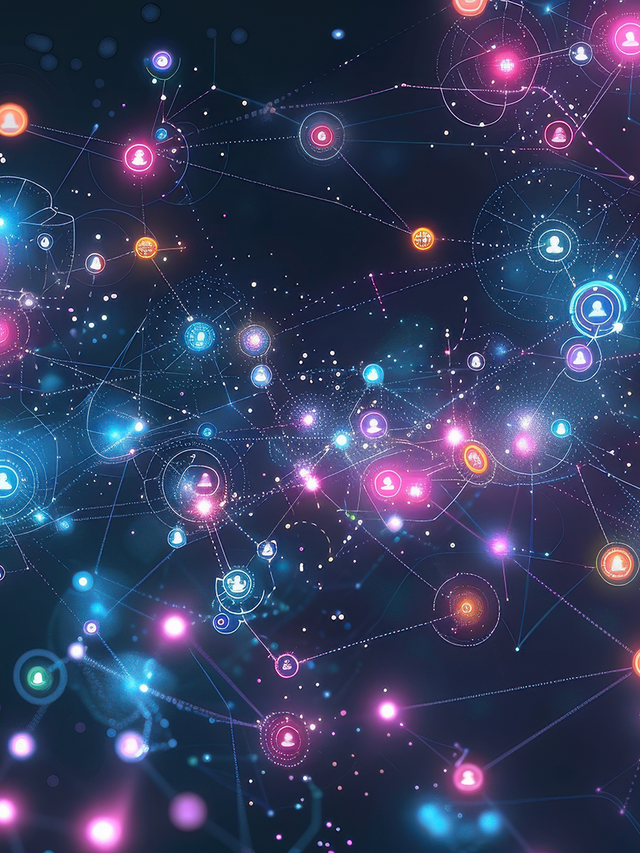 Glowing nodes forming a network of influence