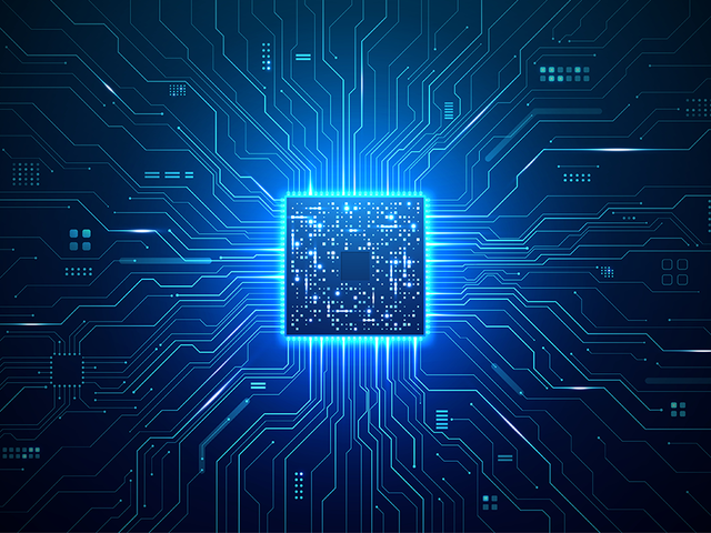 Abstract computer chip representing quantum computing