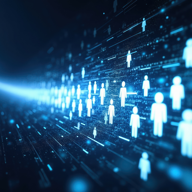 Abstract digital flow of glowing human icons