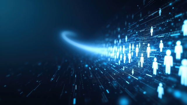 Abstract digital flow of glowing human icons