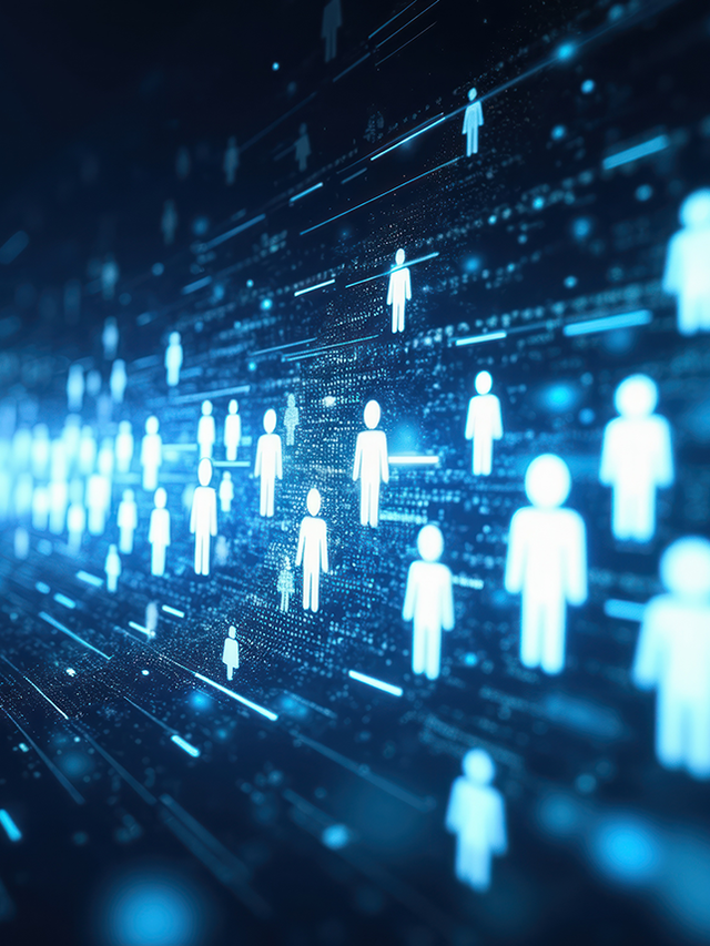 Abstract digital flow of glowing human icons