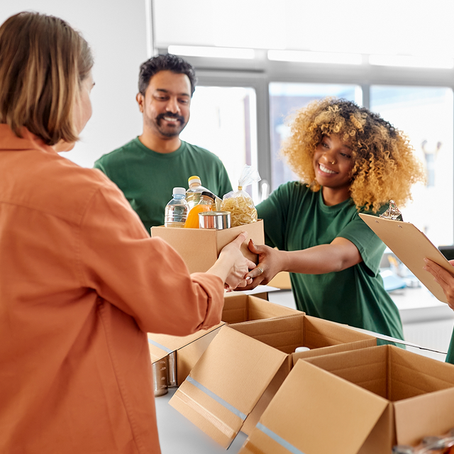 Volunteers working at a food bank