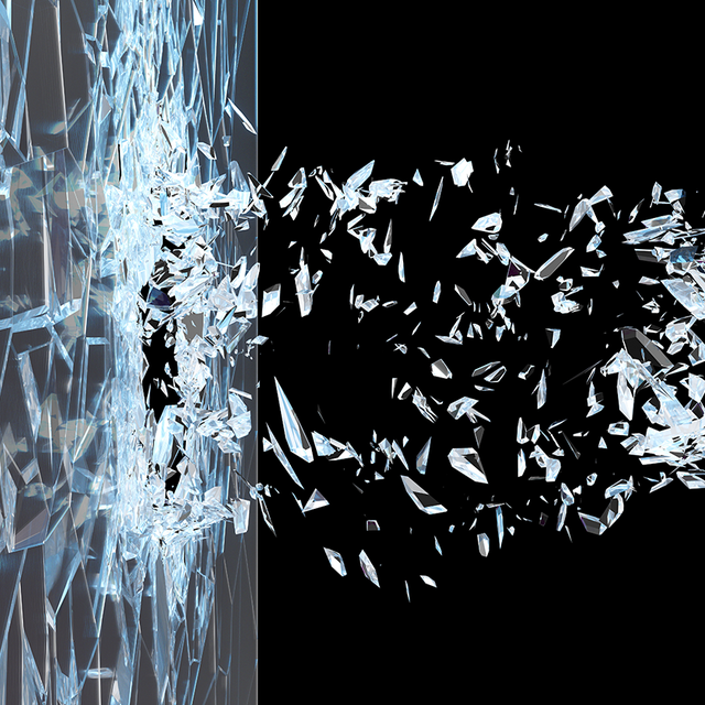 Abstract broken glass shattering into pieces