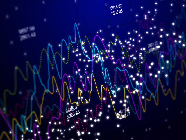 Colorful lines on a dark blue digital chart