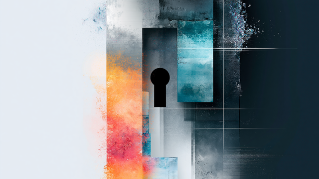 Illustration of a colorful raised border around a keyhole