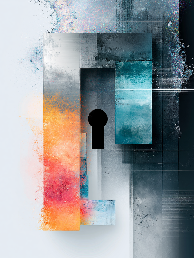 Illustration of a colorful raised border around a keyhole