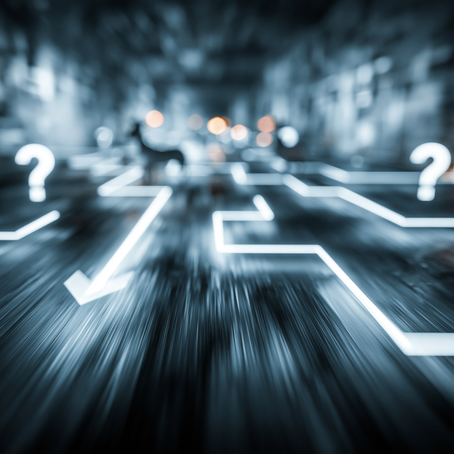 Blurry illustration showing movement with lines and question marks on it