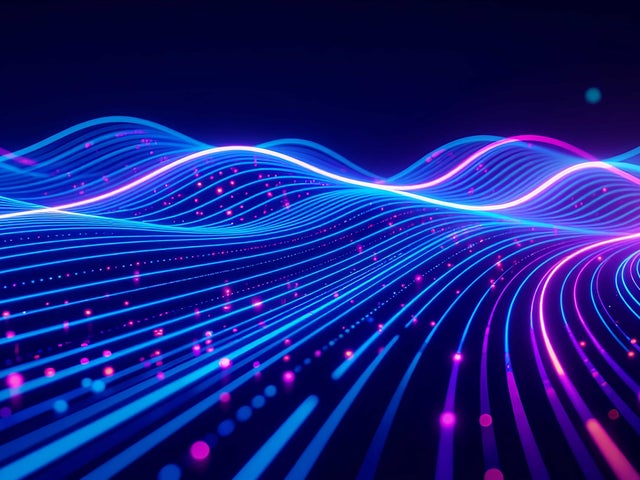 Long exposure light trails shape abstract digital network energy flow 