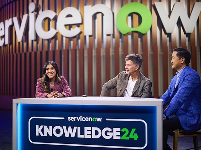 Nalina Athyantha, Dave Wright, and Michael Park on stage at ServiceNow Knowledge 2024
