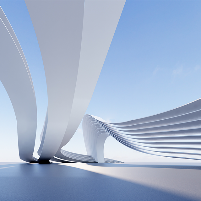 Futuristic wavy architecture 3D illustration