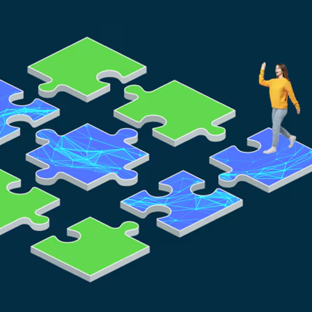 Jigsaw puzzle with a human walking on top