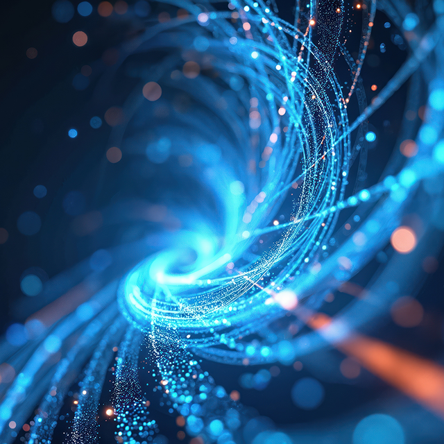 Dynamic swirling strands of blue light