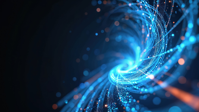 Dynamic swirling strands of blue light