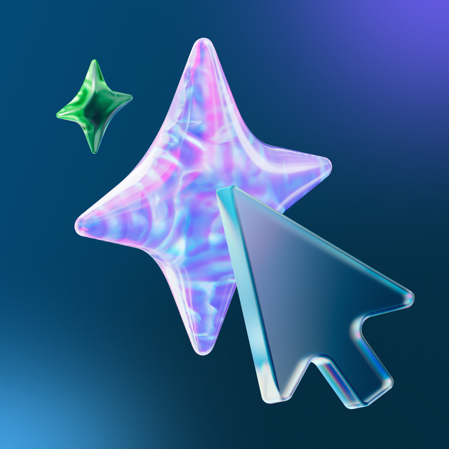 A large arrowhead pointing to a multicolored, four-pronged AI star with a smaller, green AI star above it