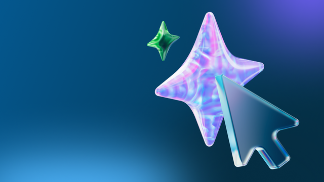 A large arrowhead pointing to a multicolored, four-pronged AI star with a smaller, green AI star above it