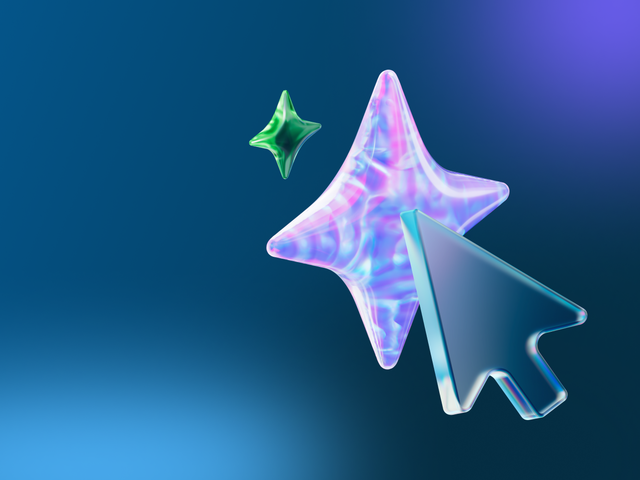 A large arrowhead pointing to a multicolored, four-pronged AI star with a smaller, green AI star above it