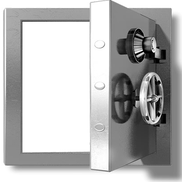 Image of a heavy steel bank vault door swung wide open