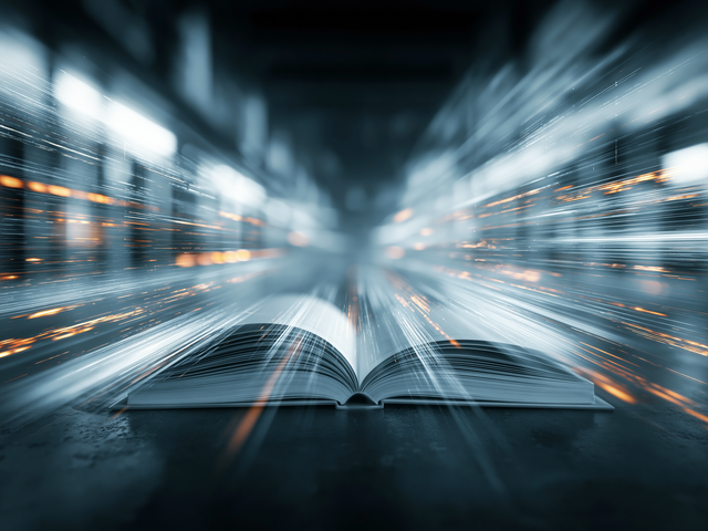 3D rendering of a book with gray and orange motion blur