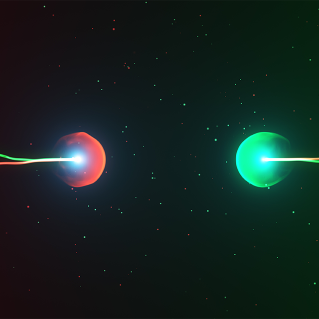 Two particles ready to collide