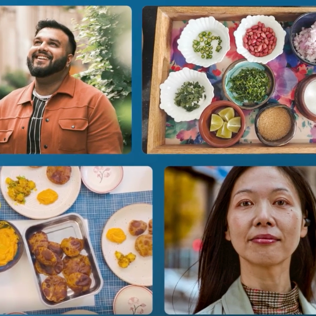 A collage of pictures celebrating Asian Pacific Islander people and food