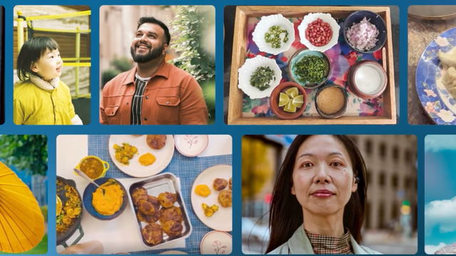 A collage of pictures celebrating Asian Pacific Islander people and food