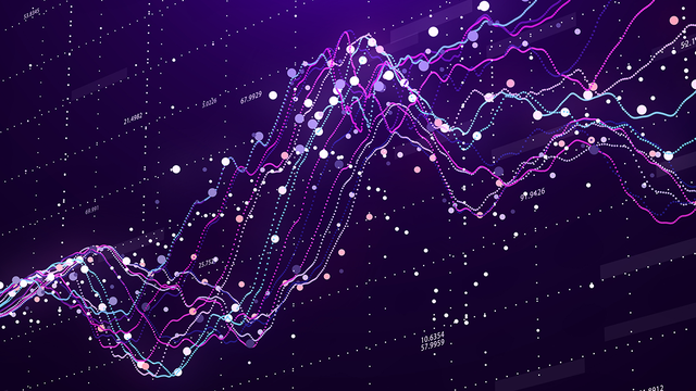 3D wavy graph of varying lines on a purple grid background