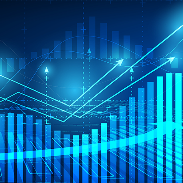 Graphic concept showing overall growth trend on a blue background