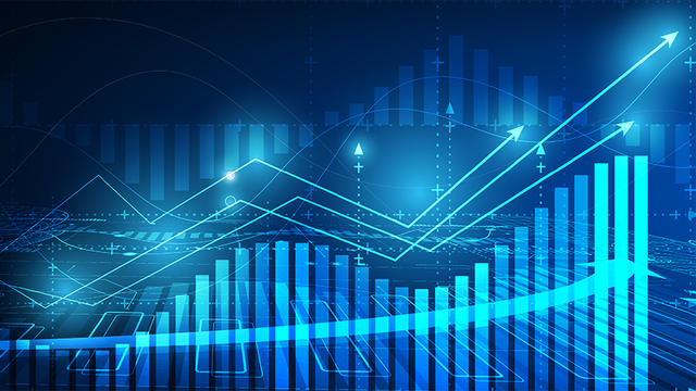 Graphic concept showing overall growth trend on a blue background
