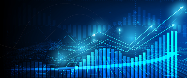 Graphic concept showing overall growth trend on a blue background