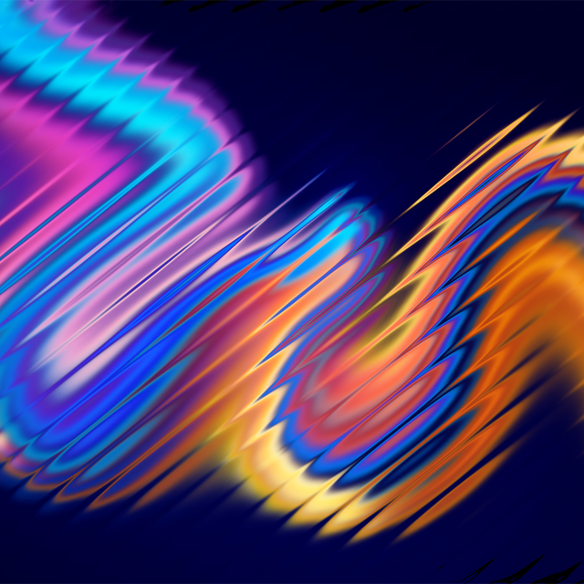 A dynamic, flowing wave of vibrant, multicolored light streaks with a jagged, textured edge