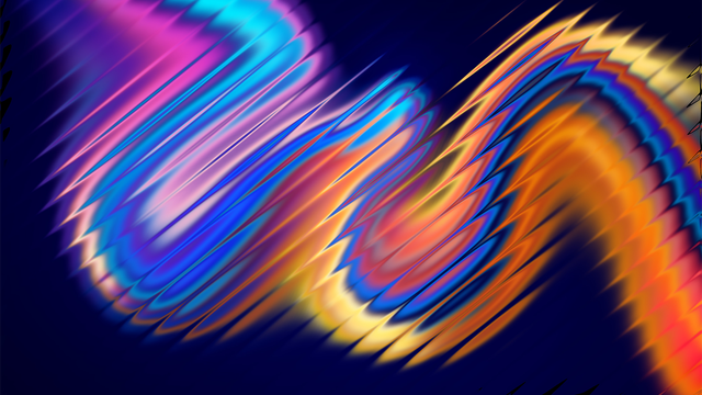A dynamic, flowing wave of vibrant, multicolored light streaks with a jagged, textured edge