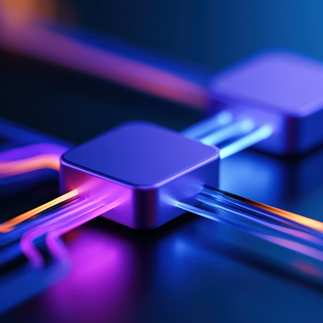 Vibrant abstract technological background with glowing lines connecting digital elements