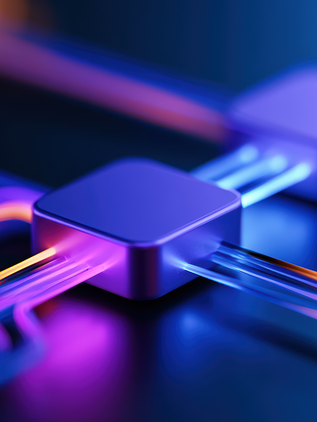 Vibrant abstract technological background with glowing lines connecting digital elements