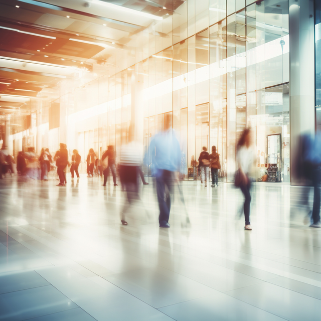 People in motion, walking, blurred abstract background