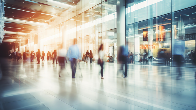 People in motion, walking, blurred abstract background