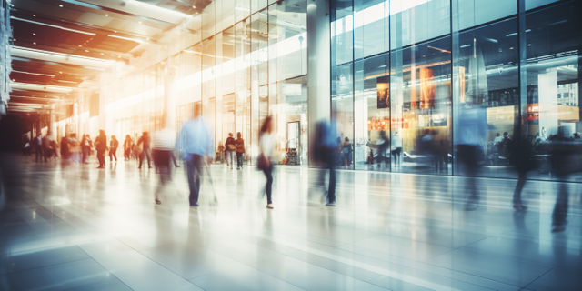 People in motion, walking, blurred abstract background