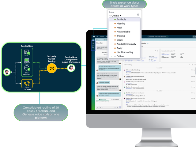 Genesys and ServiceNow centralized interaction and work routing screenshot