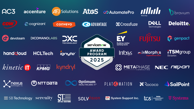 ServiceNow Award Program 2025 winning partner logos