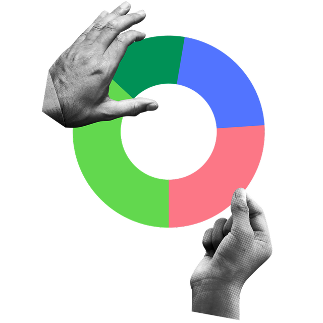Circular multi-colored graph with two hands holding graph