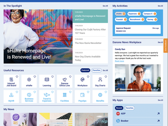 Danone employee portal homepage