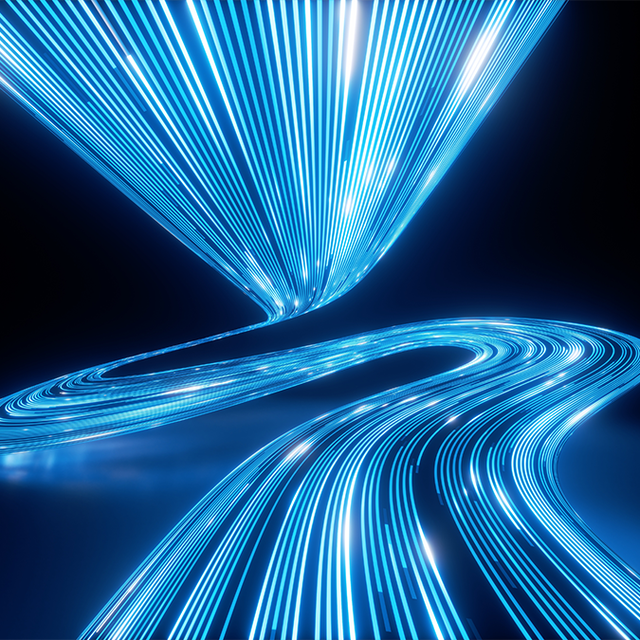 3D render of glowing blur dynamic lines over black background