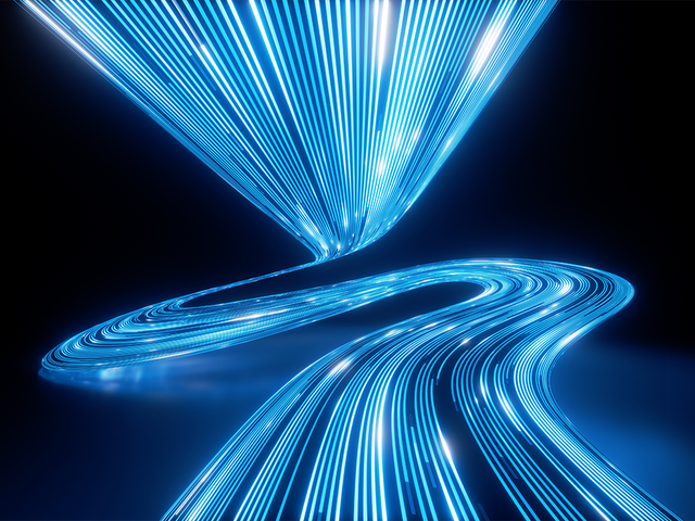 3D render of glowing blur dynamic lines over black background